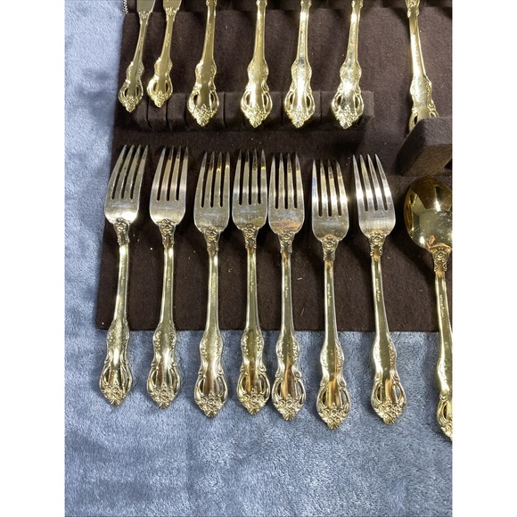 Vintage RETRONEU STEPHANIE Gold Accent Stainless Japan Flatware 48 Piece RARE - Picture 14 of 16